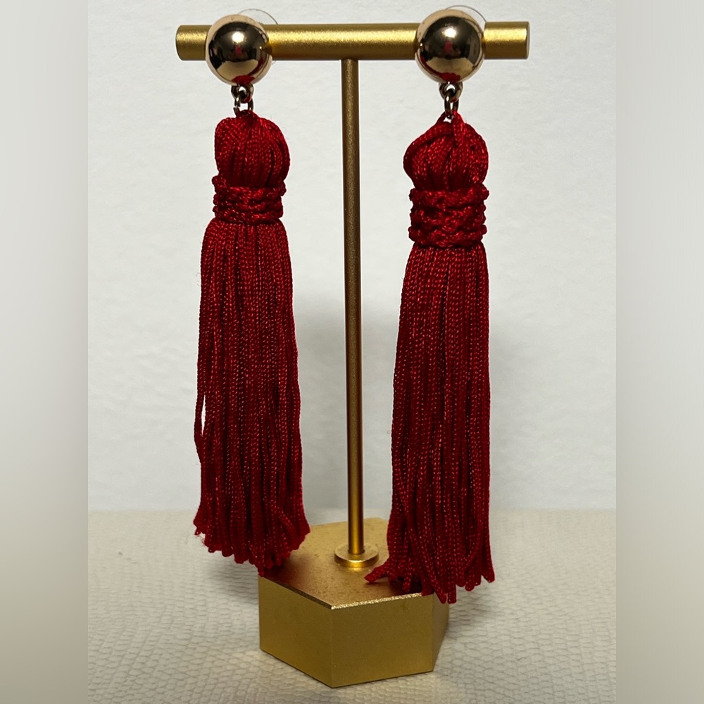 Red and Gold Tassle Earrings